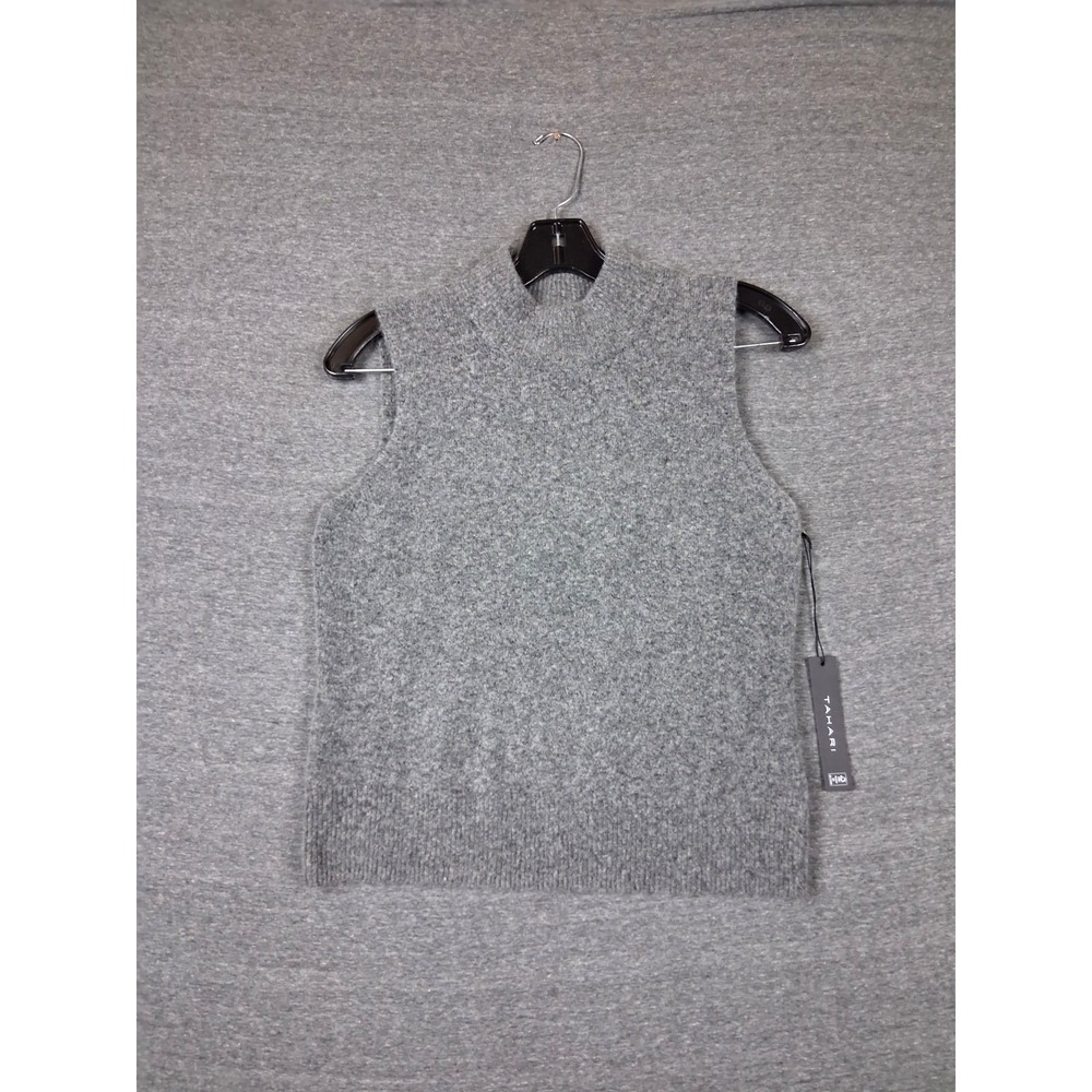 New Womens Tahari Sweater Small Gray Soft Knit Mock Dark Academia Capsule‎ Cozy